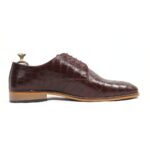 DANZIO Maroon Croco-Print Leather Derby Shoes For Men