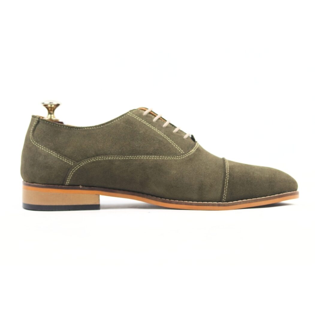 DANZIO Olive Green Suede Leather Oxford Shoes For Men