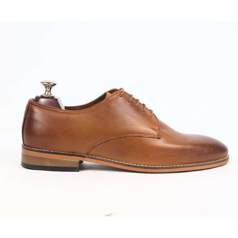 DANZIO Tan Crust Leather Derby Shoes For Men