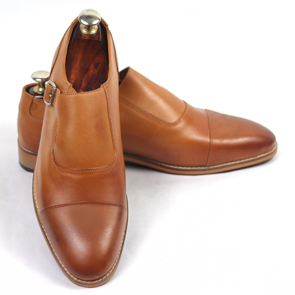 DANZIO Tan Crust Leather Monk Shoes