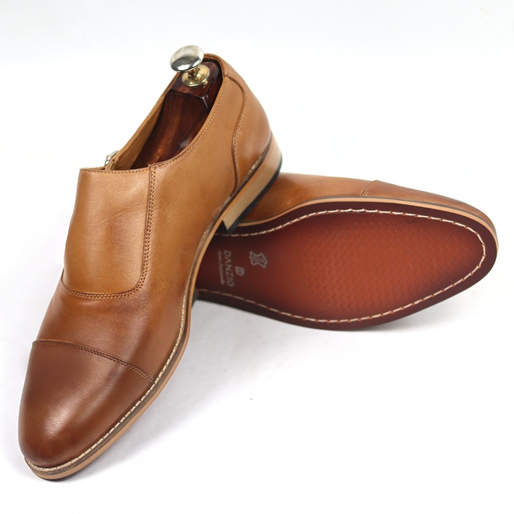 DANZIO Tan Crust Leather Monk Shoes