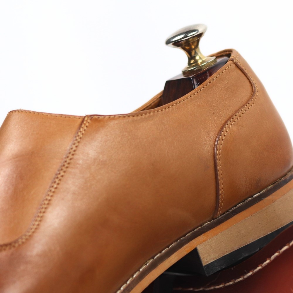 DANZIO Tan Crust Leather Monk Shoes