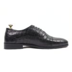 DANZIO Black Croco-Print Leather Oxford Shoes For Men