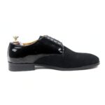 DANZIO Black Patent-Suede Leather Derby Shoes For Men