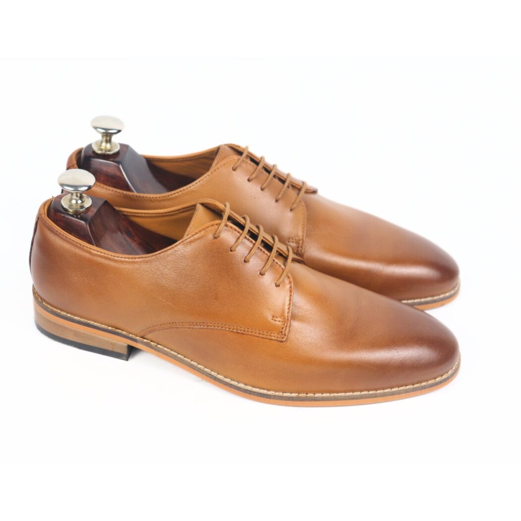 DANZIO Tan Crust Leather Derby Shoes For Men