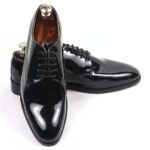 DANZIO Black Patent Leather Derby Shoes For Men