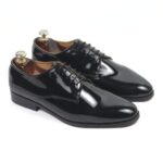 DANZIO Black Patent Leather Derby Shoes For Men