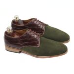 DANZIO Maroon Croco - Olive Green Suede Leather Derby Shoes For Men