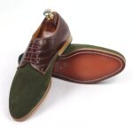 DANZIO Maroon Croco - Olive Green Suede Leather Derby Shoes For Men