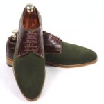 DANZIO Maroon Croco - Olive Green Suede Leather Derby Shoes For Men