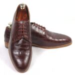 DANZIO Maroon Croco-Print Leather Derby Shoes For Men