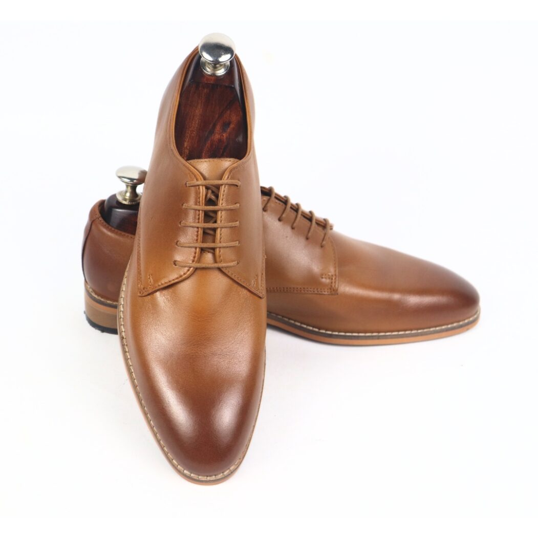 DANZIO Tan Crust Leather Derby Shoes For Men