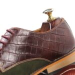 DANZIO Maroon Croco - Olive Green Suede Leather Derby Shoes For Men