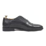 DANZIO Black Textured Leather Oxford Shoes For Men