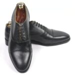 DANZIO Black Textured Leather Oxford Shoes For Men