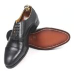 DANZIO Black Textured Leather Oxford Shoes For Men