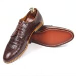 DANZIO Maroon Croco-Print Leather Derby Shoes For Men