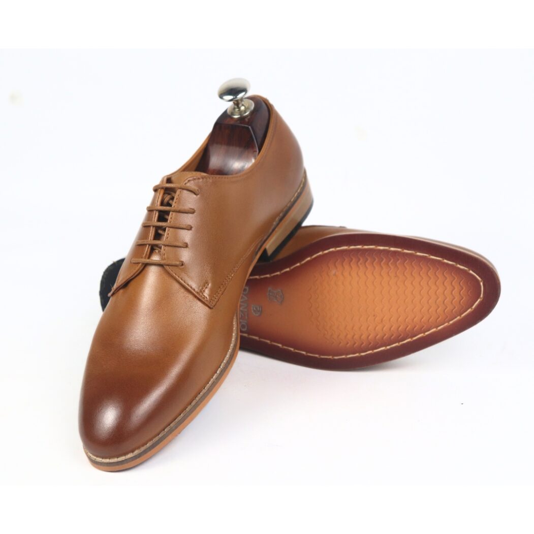 DANZIO Tan Crust Leather Derby Shoes For Men