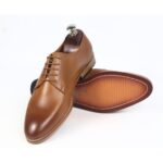 DANZIO Tan Crust Leather Derby Shoes For Men