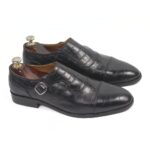 DANZIO Black Croco-Print Leather Monk Shoes