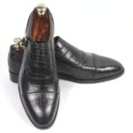 DANZIO Black Croco-Print Leather Monk Shoes