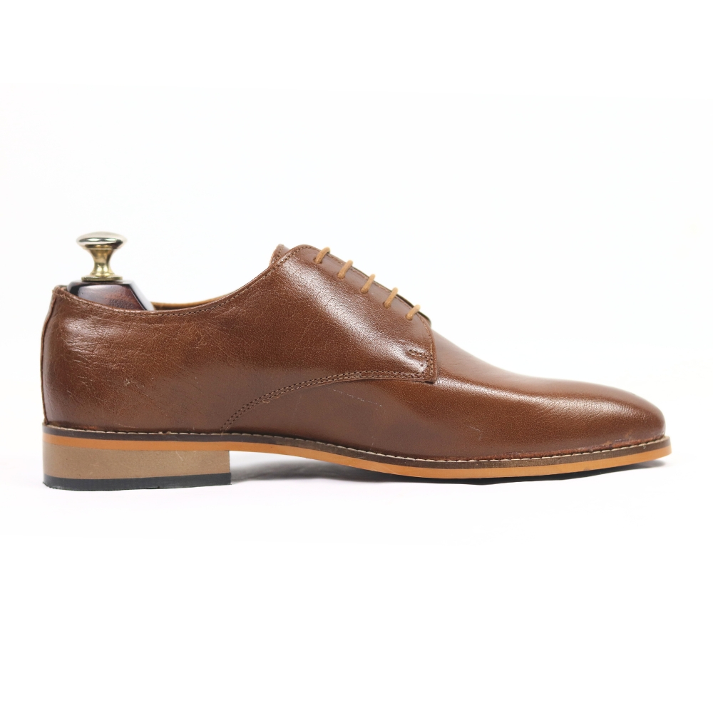 DANZIO Brown Vachetta Leather Derby Shoes For Men