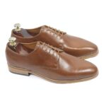 DANZIO Brown Vachetta Leather Derby Shoes For Men