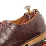 DANZIO Maroon Croco-Print Leather Derby Shoes For Men