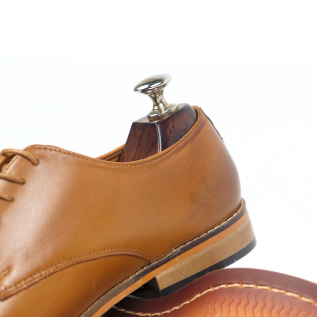 DANZIO Tan Crust Leather Derby Shoes For Men