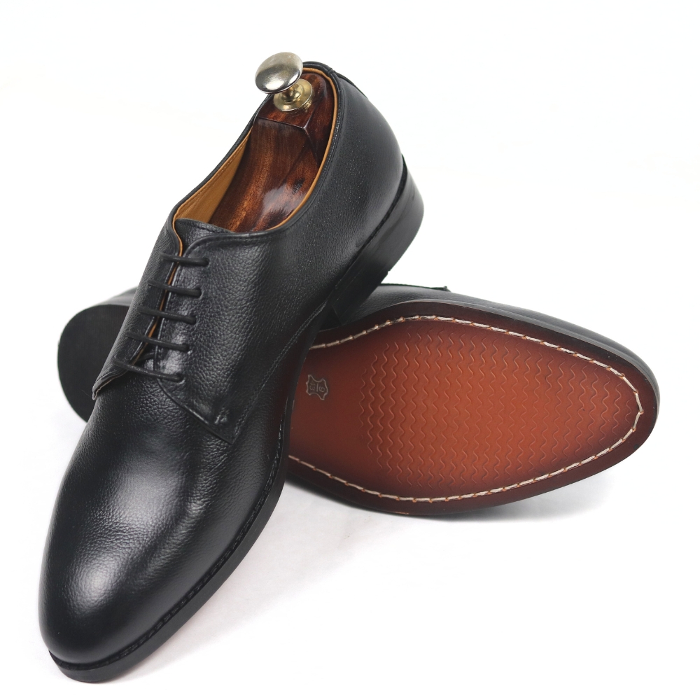 DANZIO Black PDM Leather Derby Shoes For Men