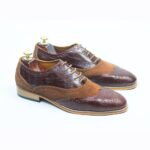 DANZIO Brown Croco-Suede Leather Brogue Oxford Shoes For Men