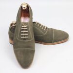 DANZIO Olive Green Suede Leather Oxford Shoes For Men