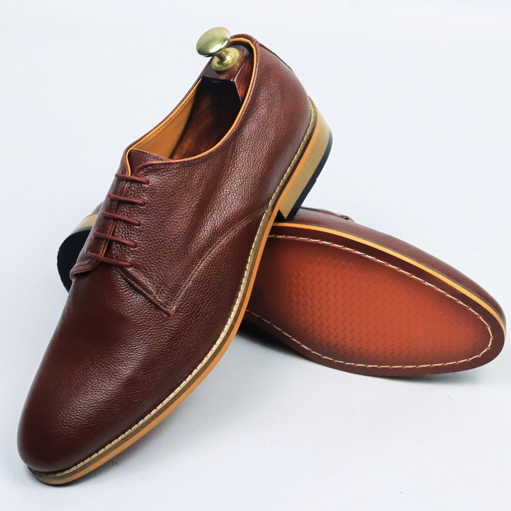 DANZIO Brown PDM Leather Derby Shoe For Men