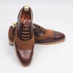 DANZIO Brown Croco-Suede Leather Brogue Oxford Shoes For Men