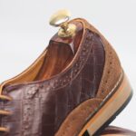 DANZIO Brown Croco-Suede Leather Brogue Oxford Shoes For Men