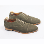 DANZIO Olive Green Suede Leather Oxford Shoes For Men