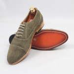 DANZIO Olive Green Suede Leather Oxford Shoes For Men