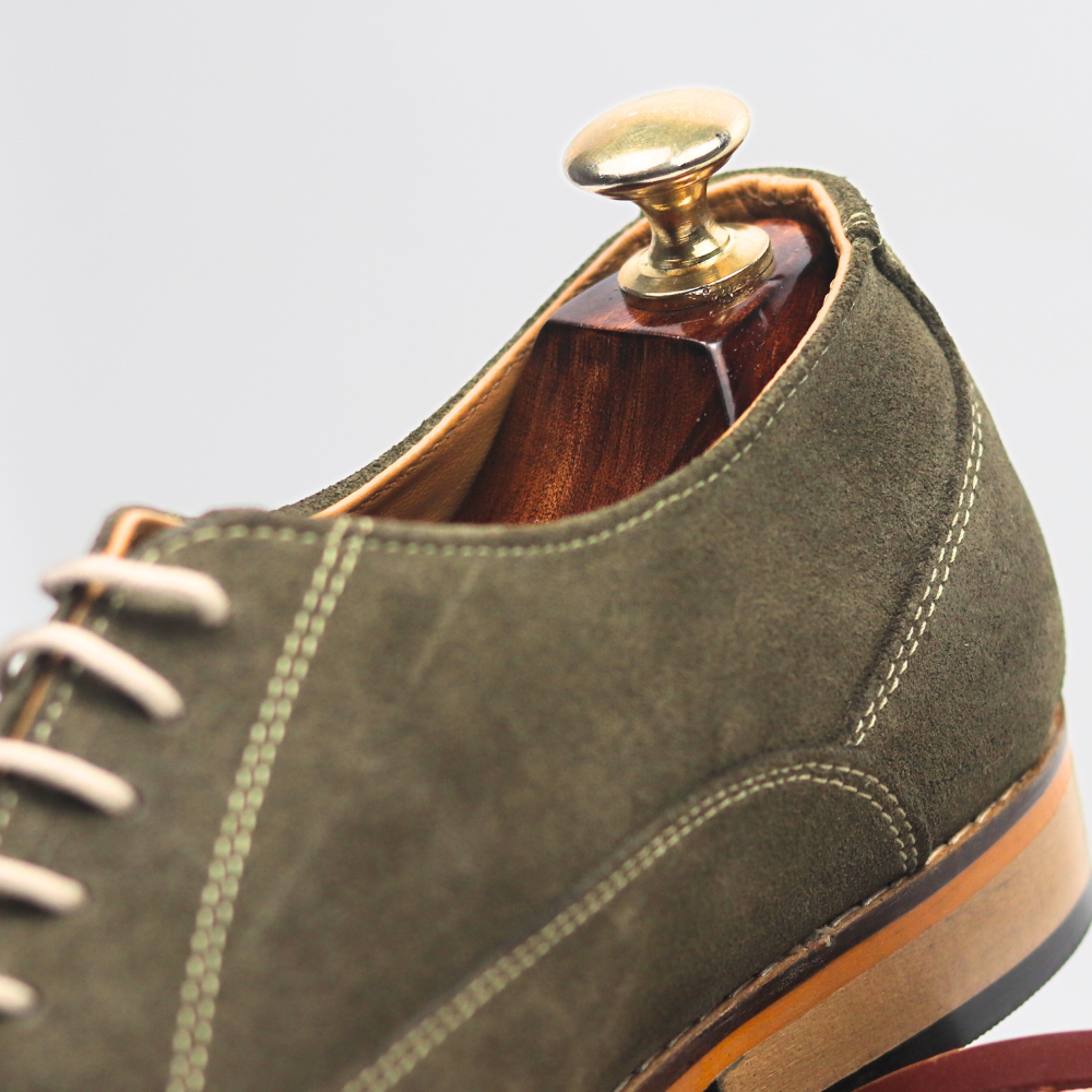 DANZIO Olive Green Suede Leather Oxford Shoes For Men