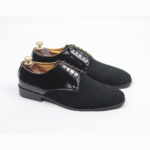 DANZIO Black Patent-Suede Leather Derby Shoes For Men