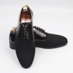 DANZIO Black Patent-Suede Leather Derby Shoes For Men