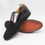 DANZIO Black Patent-Suede Leather Derby Shoes For Men