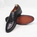 DANZIO Black Croco-Print Leather Oxford Shoes For Men