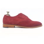 DANZIO Maroon Suede Leather Derby Shoes For Men