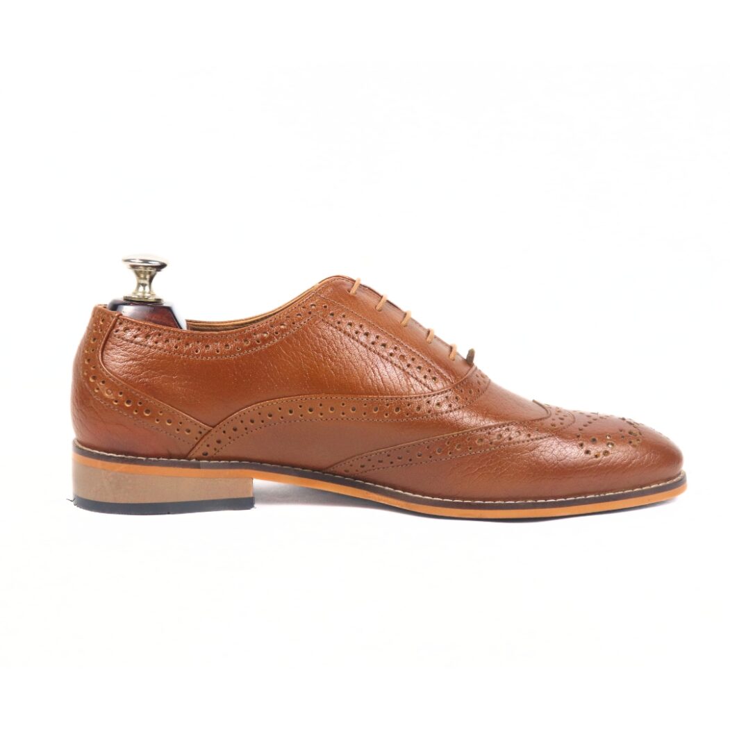 DANZIO Tan Vachetta Leather Brogue Oxford Shoes For Men