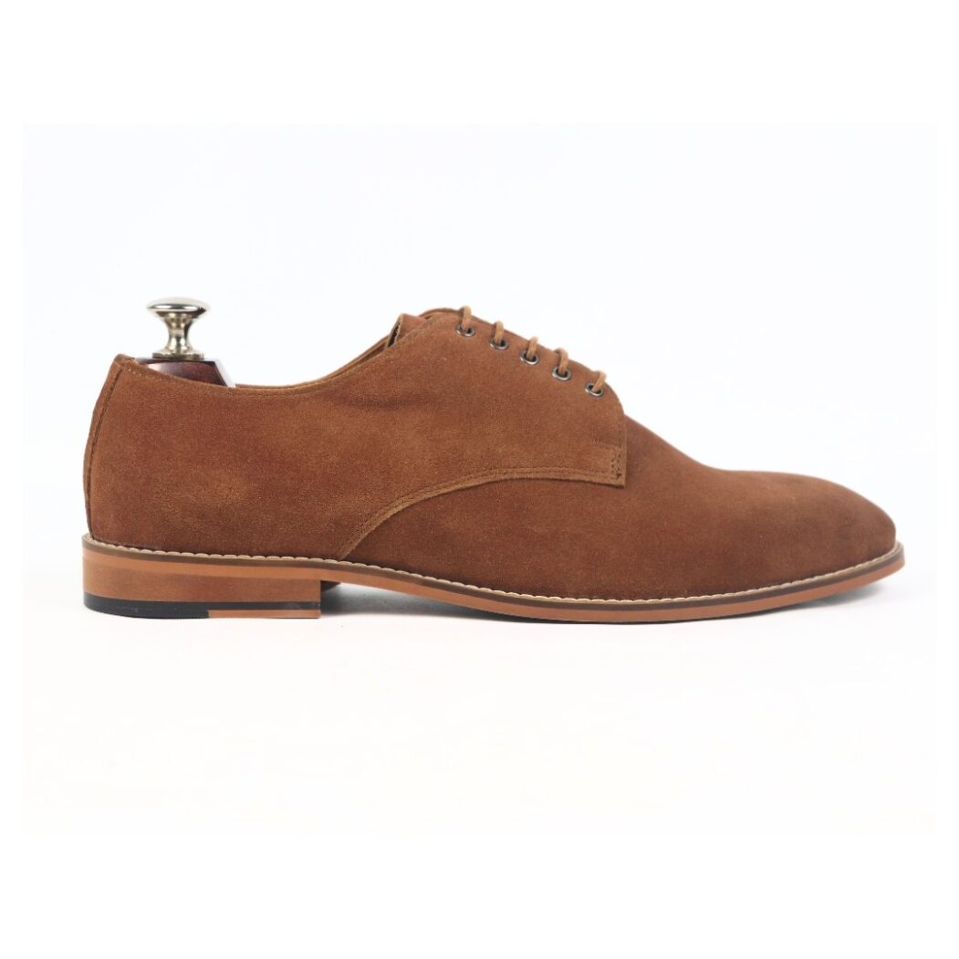 DANZIO Brown Suede Leather Derby Shoes For Men