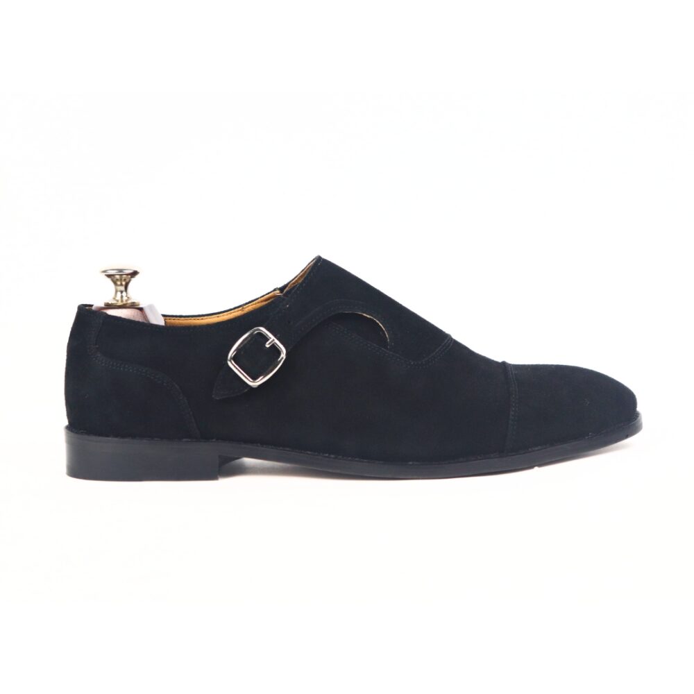 DANZIO Black Suede Leather Monk Shoes