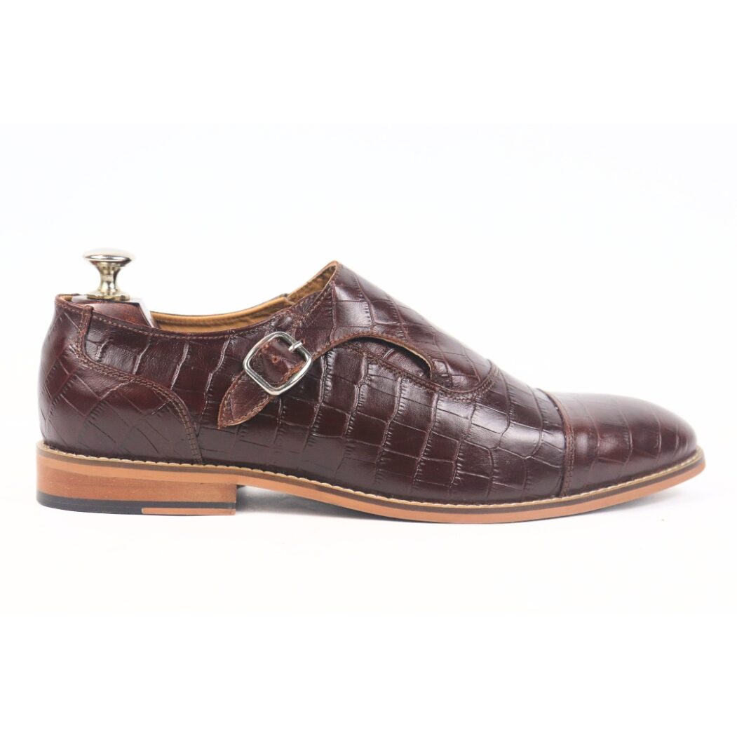 DANZIO Maroon Croco-Print Monk Shoes