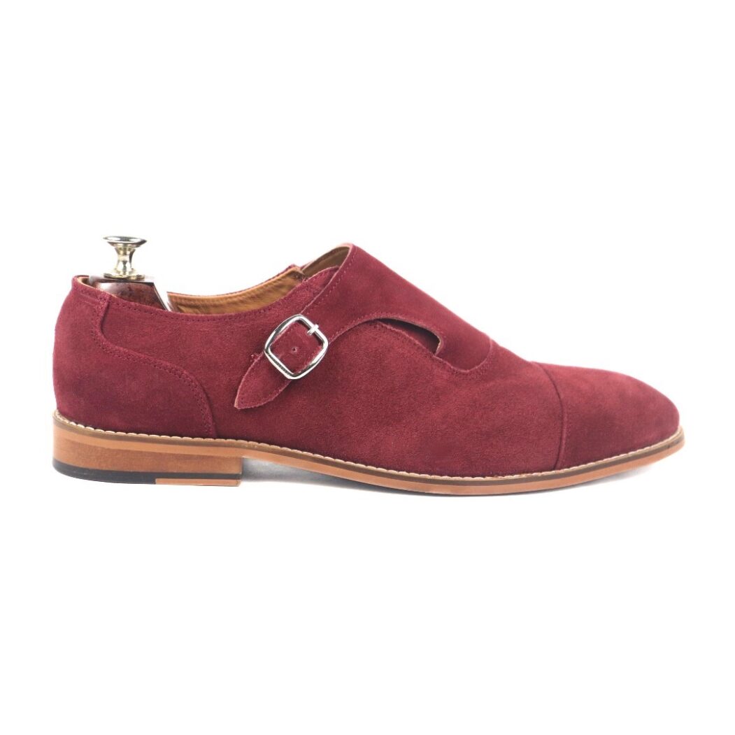 DANZIO Maroon Suede Leather Monk Shoes