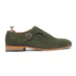 DANZIO Dark Olive-Green Suede Leather Monk Shoes For Men