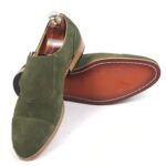 DANZIO Dark Olive-Green Suede Leather Monk Shoes For Men